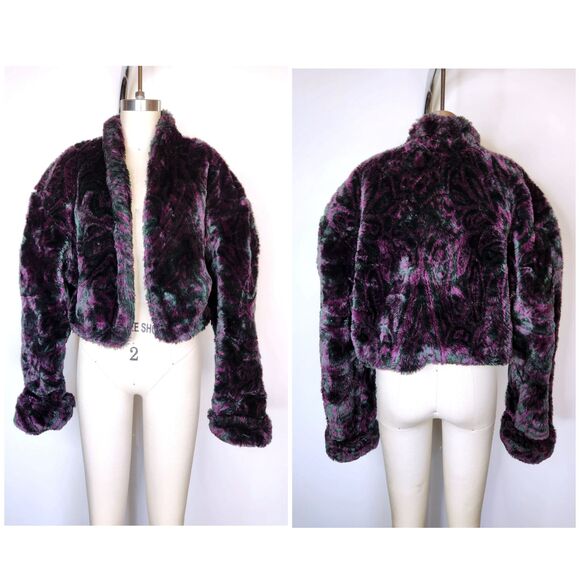 Vintage CROPPED Faux Fur Jacket Blazer - 80s 90s Crop Fur Jacket - Teddy Bear - Picture 1 of 10